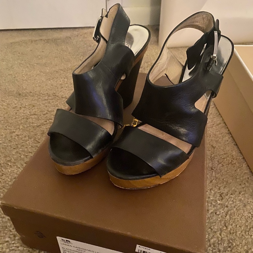 Black with wood wedge heel
